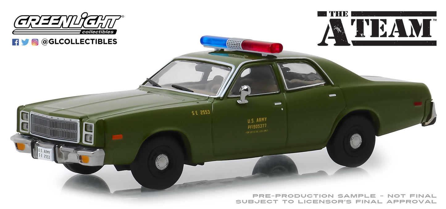 GreenLight 1/43 The A-Team (1983-87 TV Series) - 1977 Plymouth Fury U.S. Army Police 86556