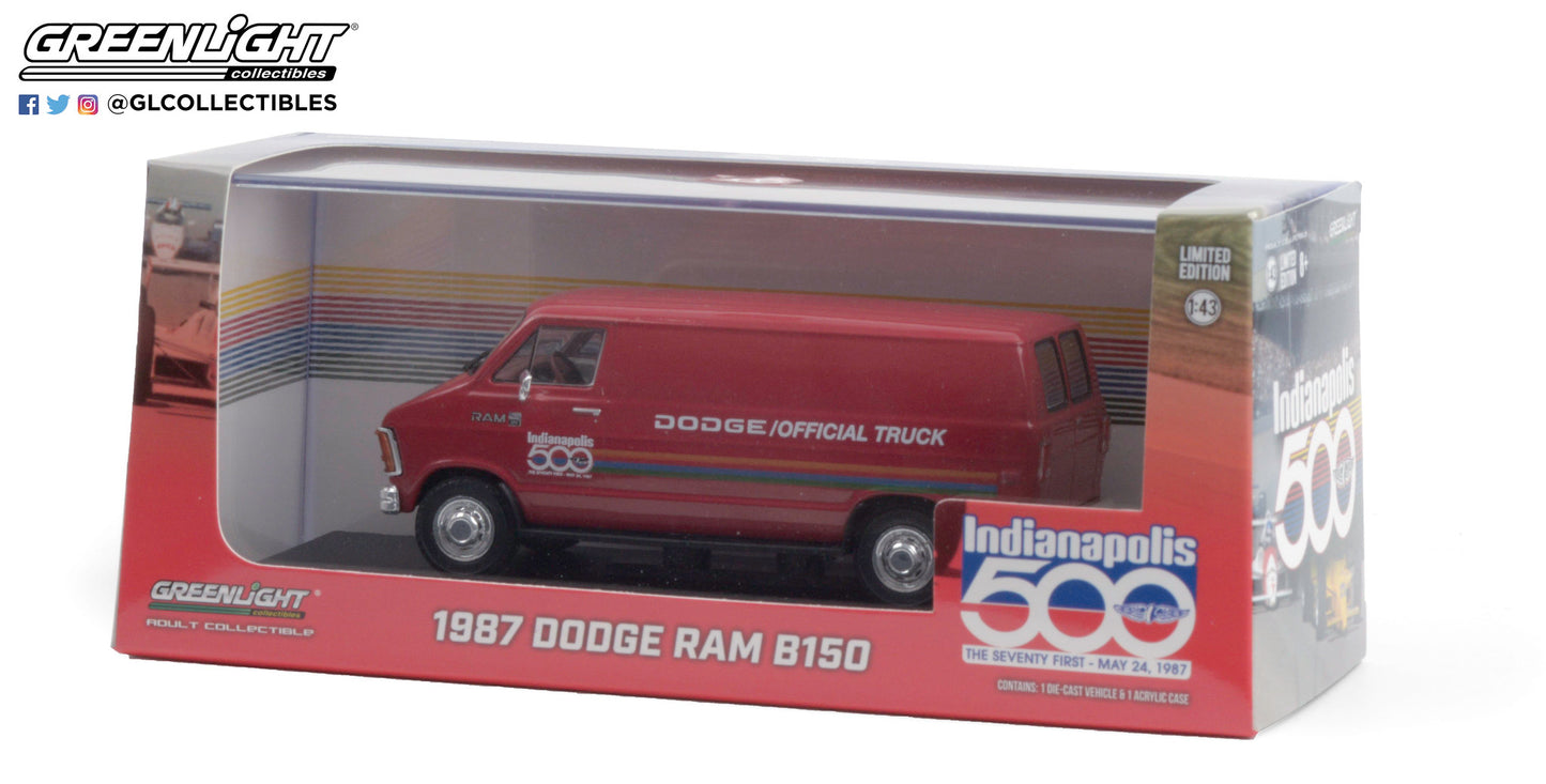 GreenLight 1:43 1987 Dodge Ram B150 Van 71st Annual Indianapolis 500 Mile Race Official Truck 86576