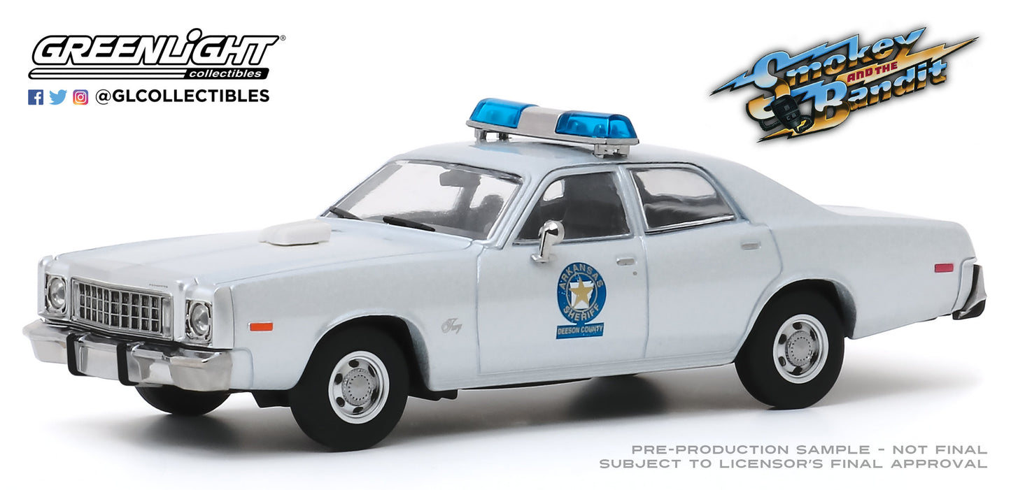 GreenLight 1:43 Smokey and the Bandit (1977) - 1975 Plymouth Fury Arkansas Sheriff 86581