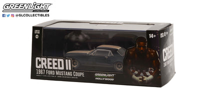 GreenLight 1:43 Creed II (2018) - Adonis Creed s 1967 Ford Mustang Coupe - Matte Black with White Stripes (Weathered) 86621