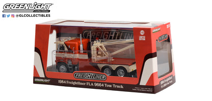 GreenLight 1:43 1984 Freightliner FLA 9664 Tow Truck - Orange, White and Brown 86631