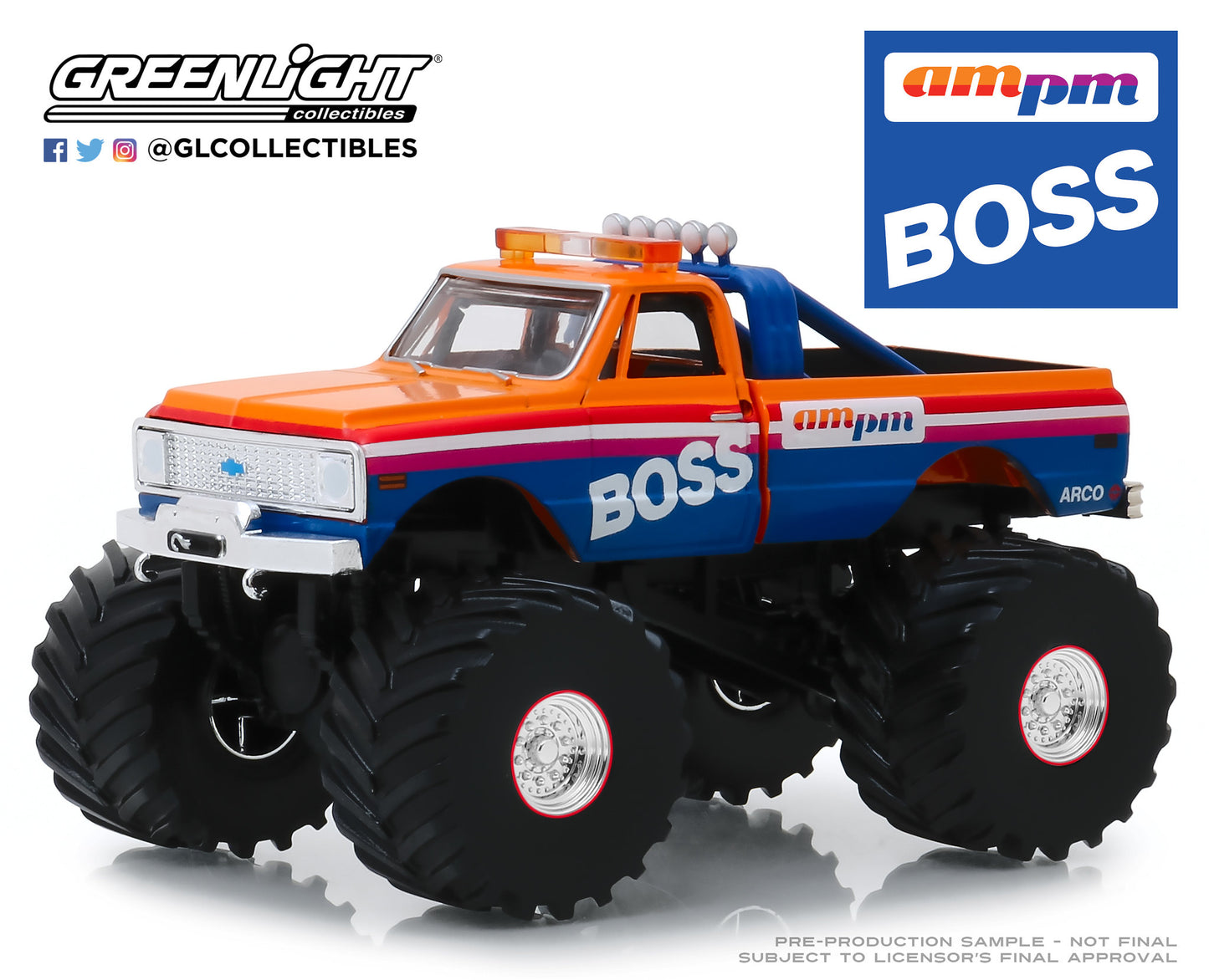 GreenLight 1:43 Kings of Crunch - AM/PM Boss - 1972 Chevrolet K-10 Monster Truck (with 66-Inch Tires) 88021