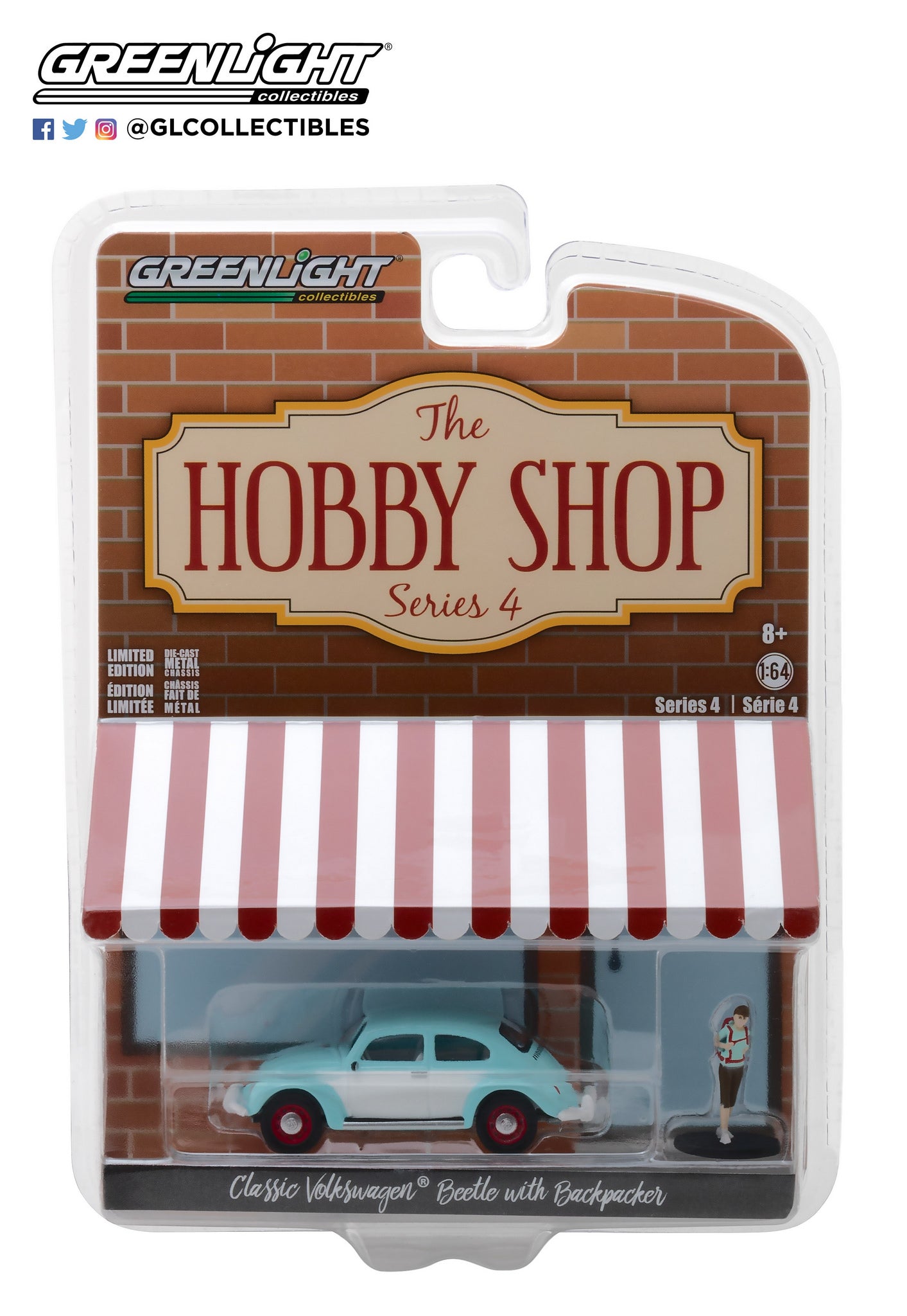 GreenLight 1:64 The Hobby Shop Series 4 - Classic Volkswagen Beetle with Backpacker 97040-F