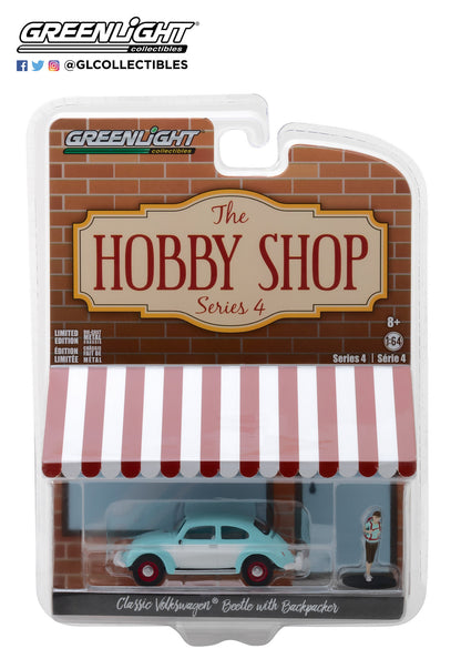GreenLight 1:64 The Hobby Shop Series 4 - Classic Volkswagen Beetle with Backpacker 97040-F
