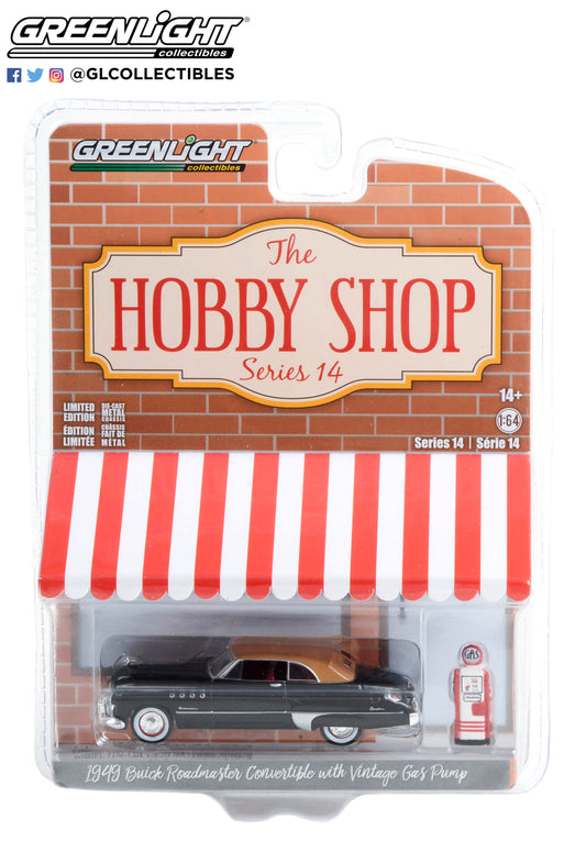 GreenLight 1:64 The Hobby Shop Series 14 - 1949 Buick Roadmaster Convertible (Top Up) with Vintage Gas Pump 97140-A