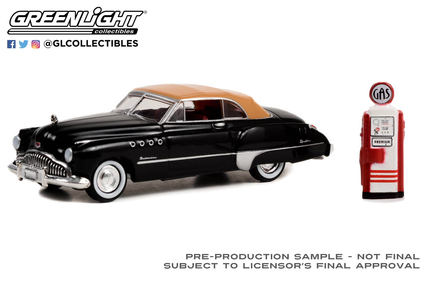 GreenLight 1:64 The Hobby Shop Series 14 - 1949 Buick Roadmaster Convertible (Top Up) with Vintage Gas Pump 97140-A