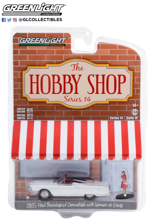 GreenLight 1:64 The Hobby Shop Series 14 - 1965 Ford Thunderbird Convertible (Tonneau Cover) with Woman in Dress 97140-B