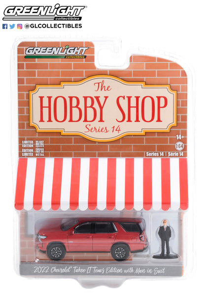 GreenLight 1:64 The Hobby Shop Series 14 - 2022 Chevrolet Tahoe LT Texas Edition with Man in Suit 97140-F
