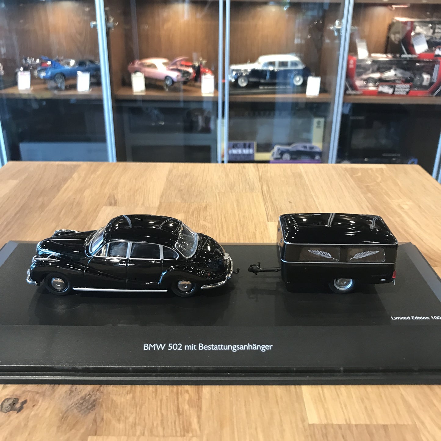 Schuco 1:43 BMW 502 with Funeral Trailer Black 450204500