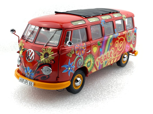 Schuco 1:18 Volkswagen T1 Samba "Hippie" with roof tracks and surfboards 450028300 (Clearance Final Sale)