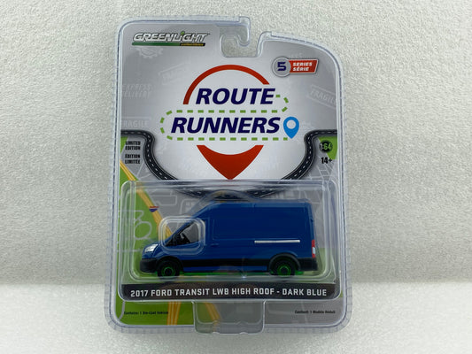 GreenLight Green Machine 1:64 Route Runners Series 5 - 2017 Ford Transit LWB High Roof - Dark Blue 53050-A