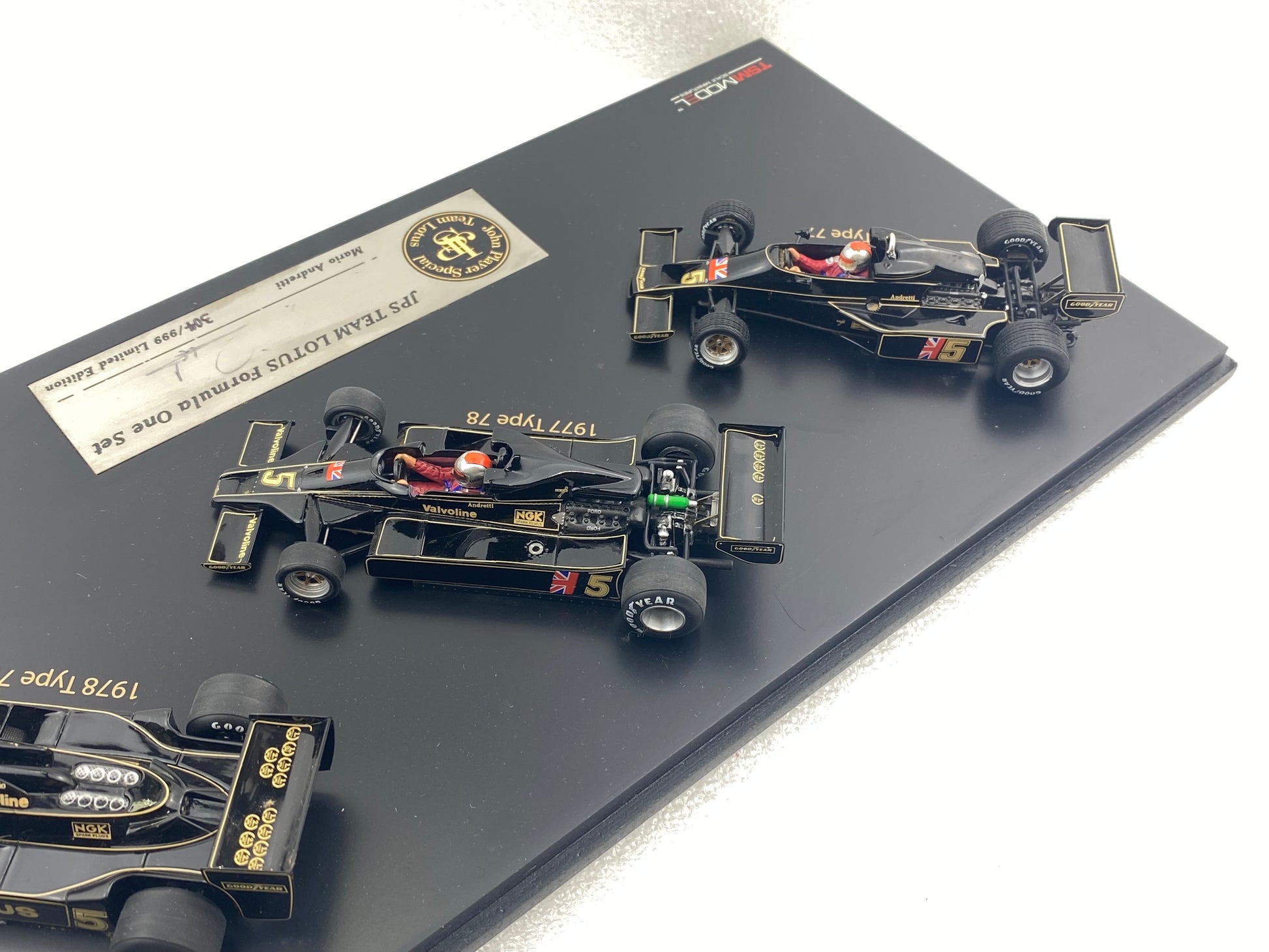 TSM 1:43 Lotus JPS F1 3-Car Set Type 77, Type 78 & Type 79, by Mario  Andretti. TSM11SS3