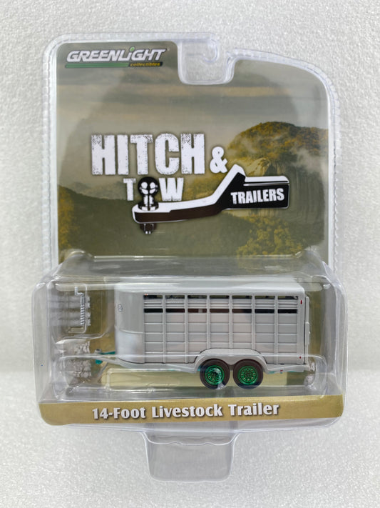 GreenLight Green Machine 1:64 Hitch & Tow Trailers - 14-Foot Livestock Trailer - Gray 30424