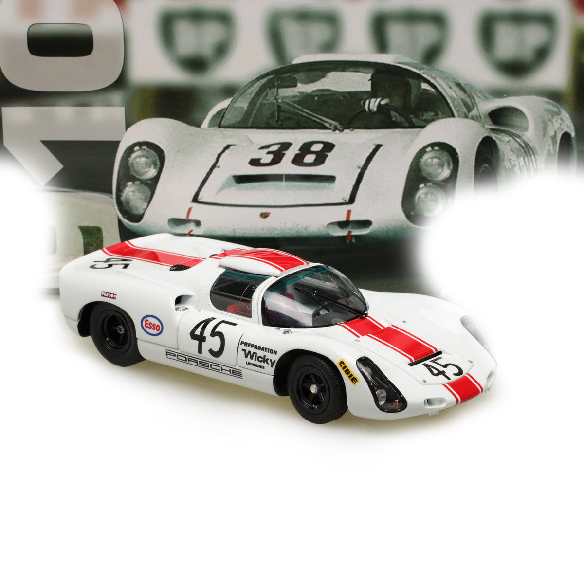 EXOTO 1:18 1968 Porsche 910 #45 Le Mans 24 Hours Jean-Pierre Hanrioud, André Wicky MTB00062B