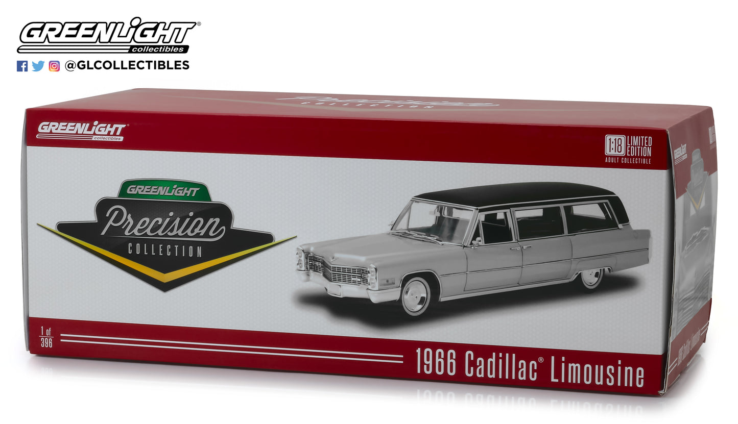 GreenLight 1/18 Precision Collection 1966 Cadillac S&S Limousine - Silver & Black PC-18005