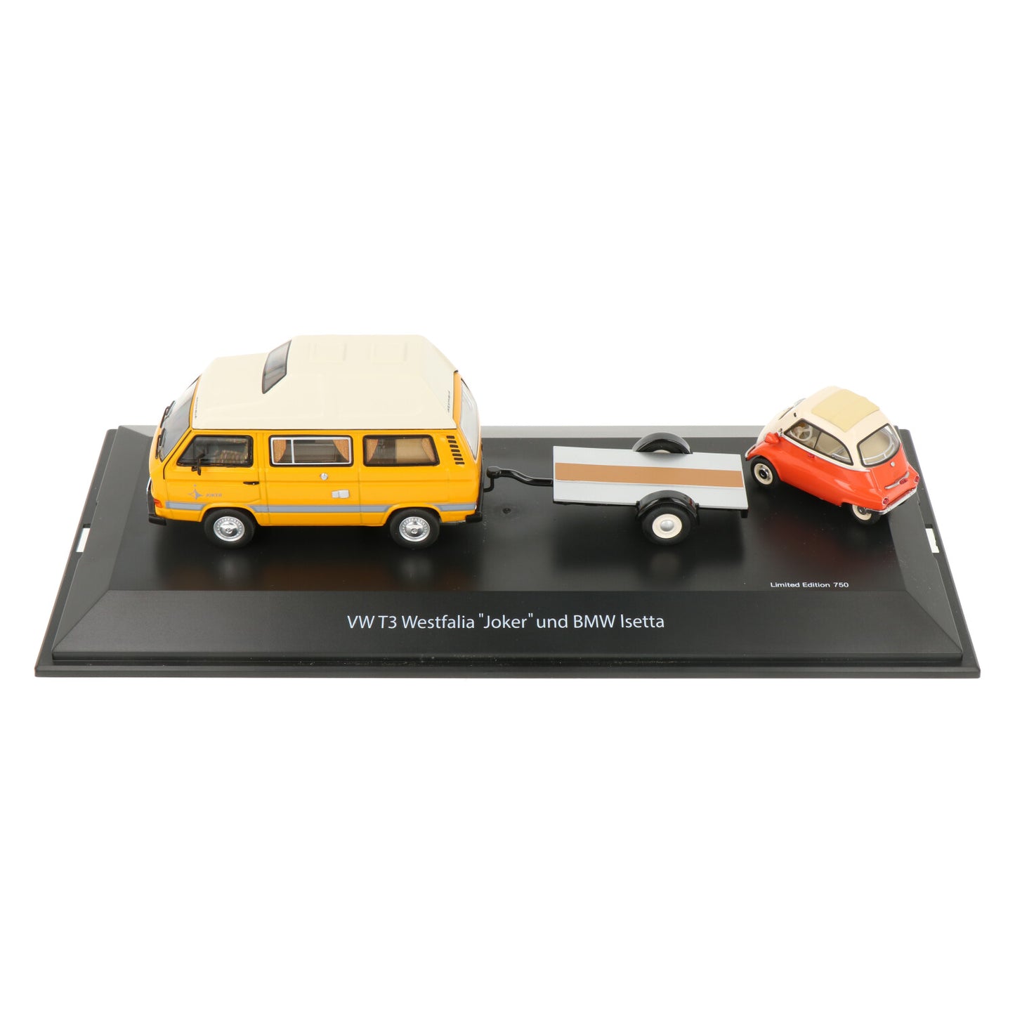 Schuco 1:43 Volkswagen T3 Joker camping bus with trailer and BMW Isetta 450330300