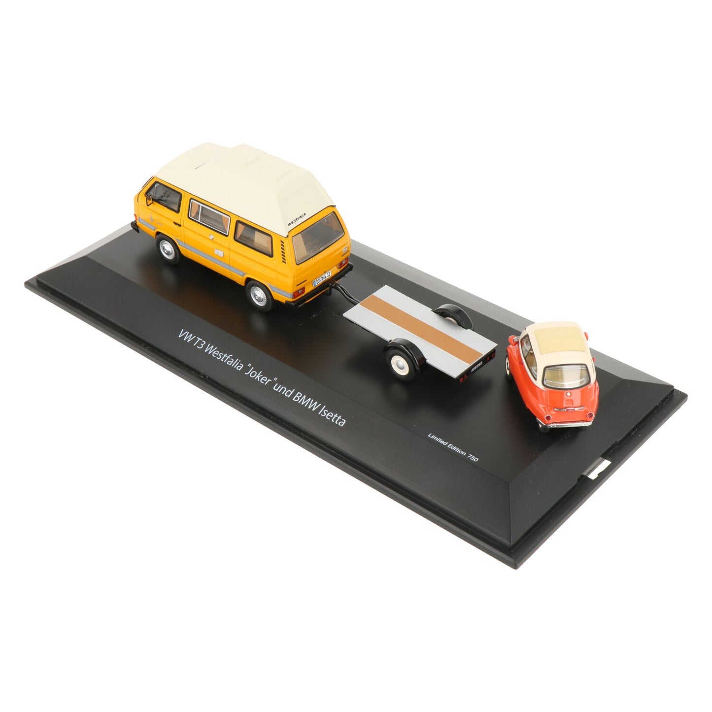 Schuco 1:43 Volkswagen T3 Joker camping bus with trailer and BMW Isetta 450330300