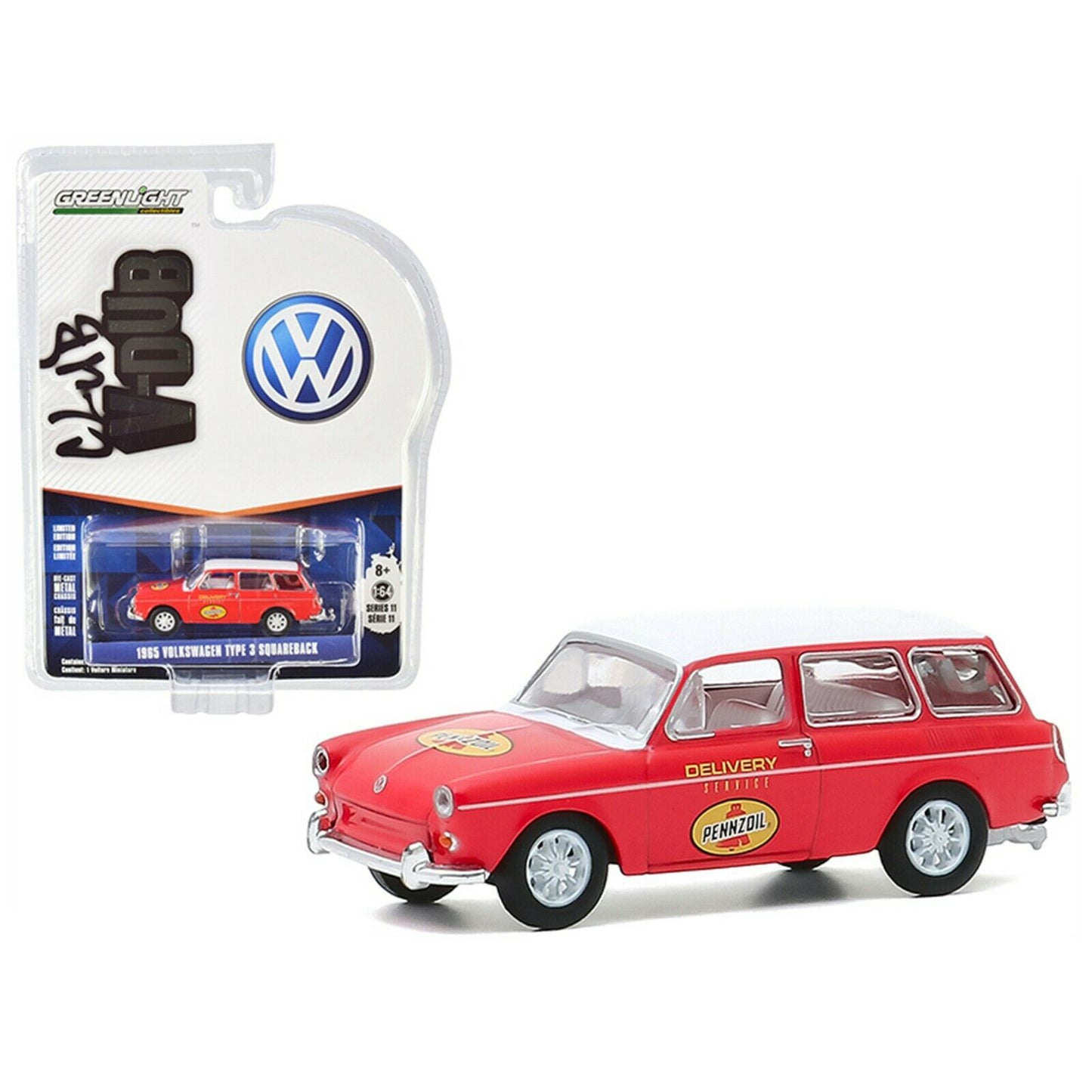 GreenLight 1:64 Club Vee-Dub Series 11 - 1965 Volkswagen Type 3 Squareback - Pennzoil Delivery Service 30000-C