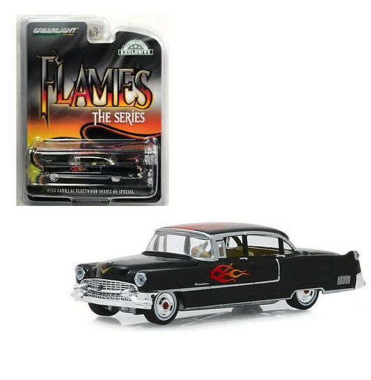 GreenLight 1:64 Flames The Series - 1955 Cadillac Fleetwood Series 60 Special - Black with Flames 30105
