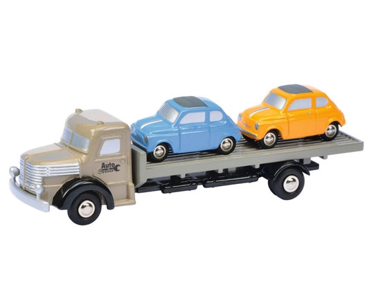 Schuco 1:90 Piccolo Krupp Flatbed Truck with two Fiat 500 Auto Service 450567400