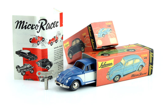 Schuco Micro Racer 1046 Volkswagen Beetle white-blue Clockwork Car 450148200